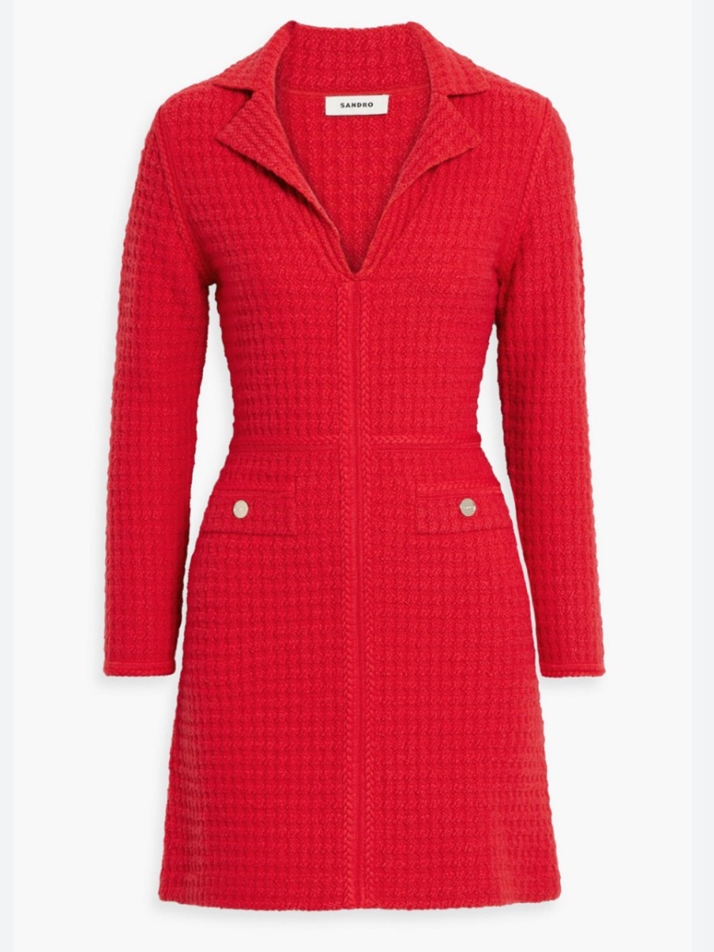 SANDRO NWT Yvonne red textured knit long sleeve mini dress